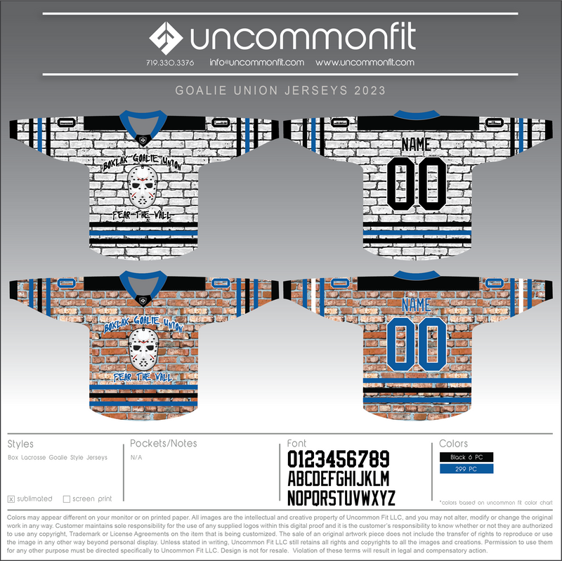 Uncommon Fit Goalie Union Jerseys | box lacrosse uniforms | Uncommon Fit